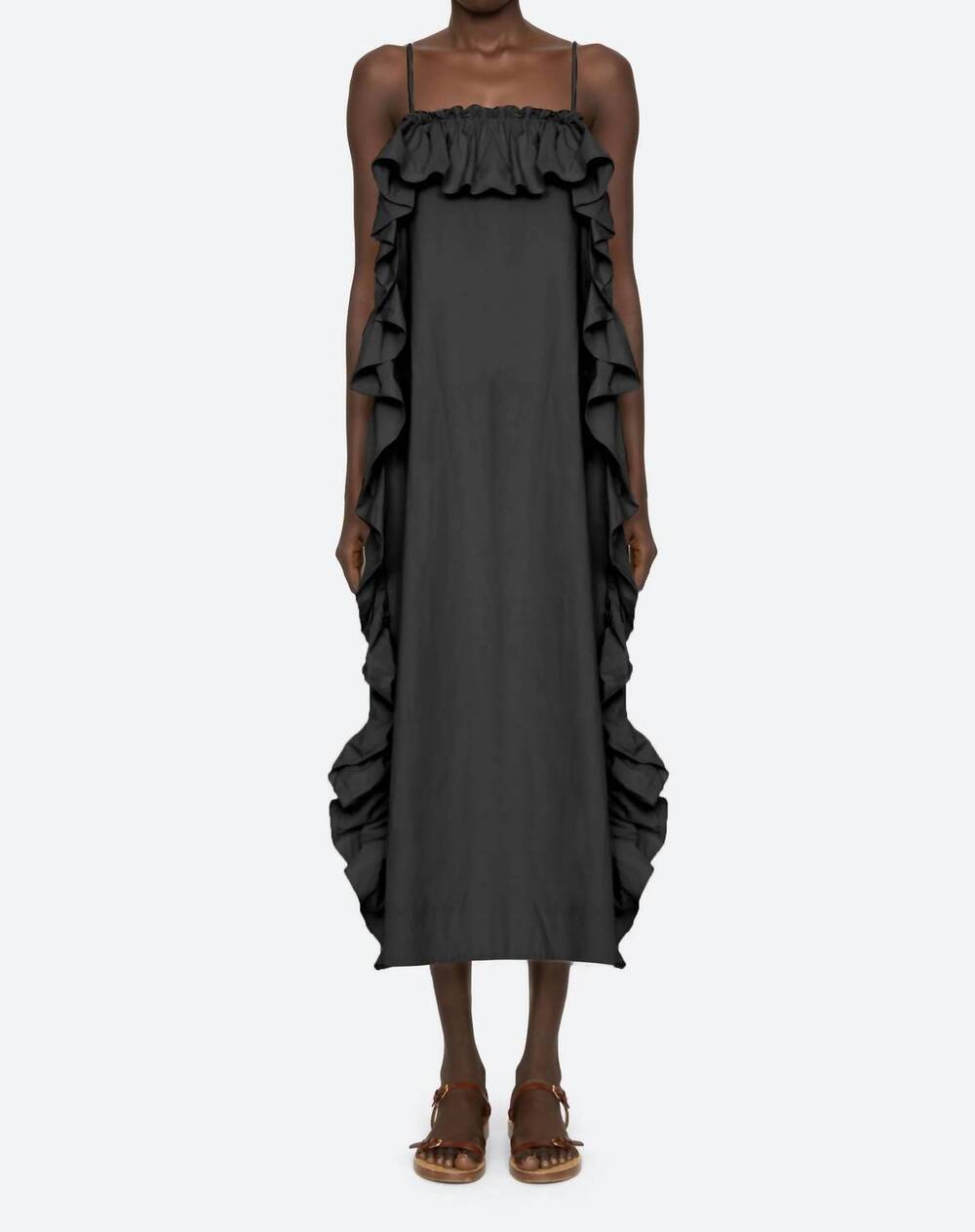 NEW SEA lisette ruffle maxi dress in black